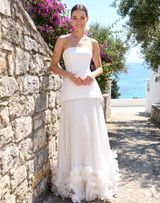 Strapless Pleated Petal Maxi Dress White
