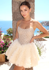 Strapless Embellished Ruffle A Line Dress Ivory