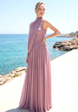 One Sleeve Draped A Line Maxi Dress Pink