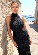 Halter Petal Detail Maxi Dress Black