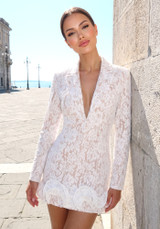 Long Sleeve Lace Floral Blazer Dress White