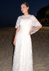 Lace Cape Strapless A Line Maxi Dress Ivory