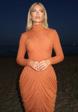 Long Sleeve Draped Maxi Dress Rust