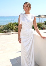 Floral Draped Silk Maxi Dress White