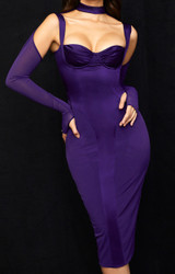 Long Sleeve Choker Bustier Midi Dress Purple