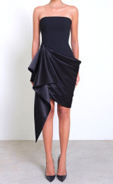 Strapless Draped Silk Dress Black