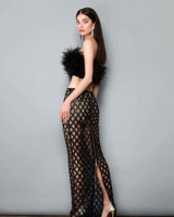 Strapless Feather Maxi Two Piece Dress Black