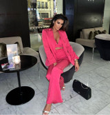 Sparkly Long Sleeve Three Piece Suit Hot Pink