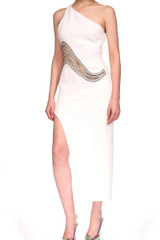 One Shoulder Crystal Detail Midi Dress White