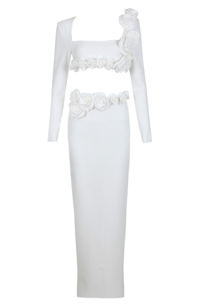 Oaklyn White Long Sleeve Floral Maxi Dress