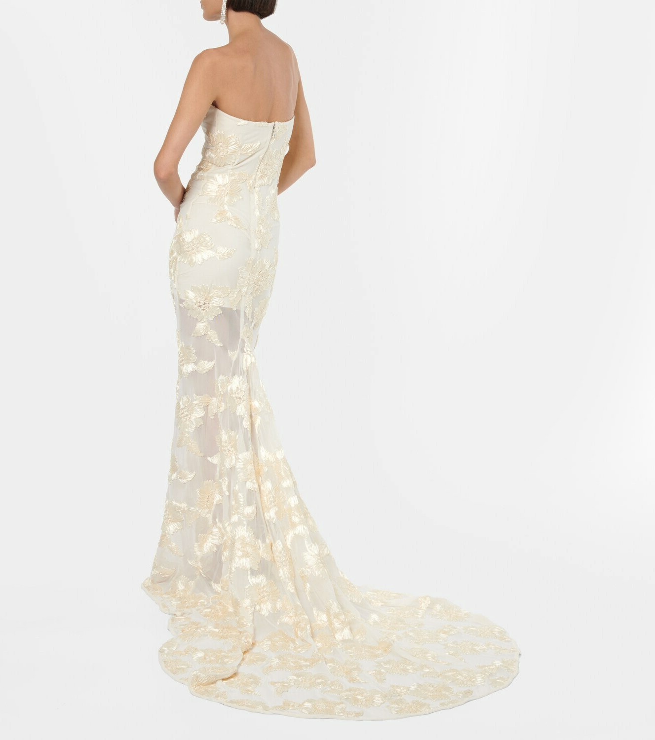 Elegant strapless floral print maxi dress for parties