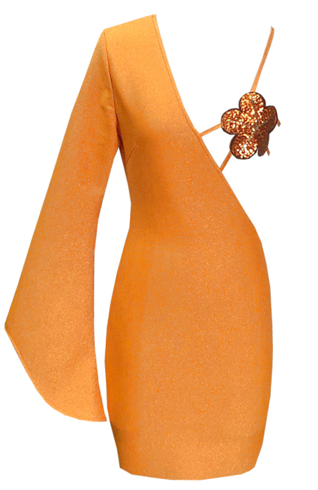 Fluid Exposed Shoulder Ruffle Dress Orange