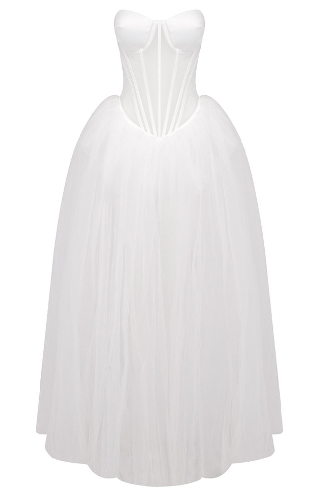 Jolene White A-line Skater Maxi Dress