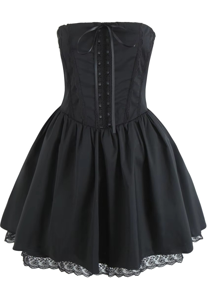 Black and vintage cream strapless corset dress