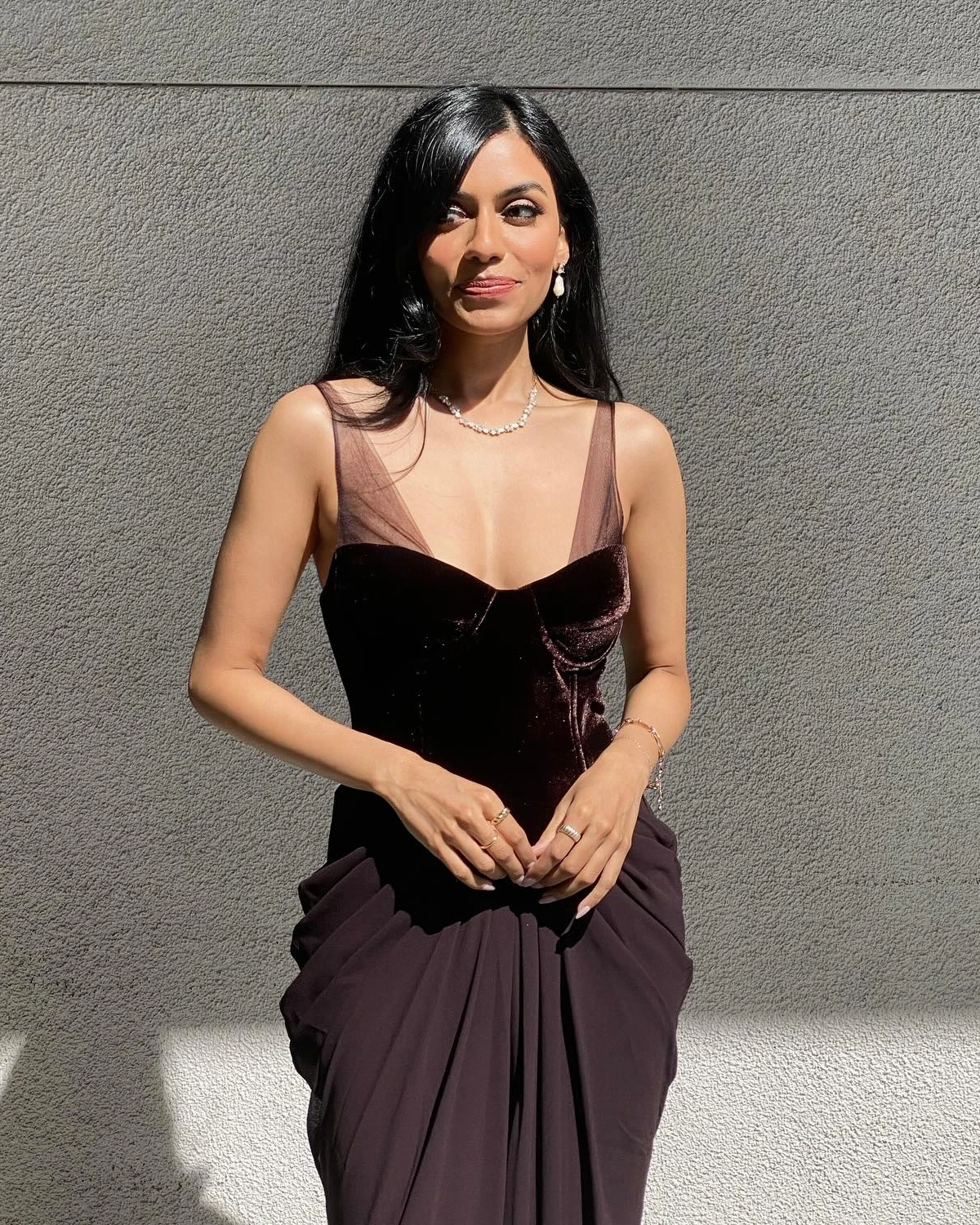 Halter Contrasted Bustier Drappy Maxi Dress