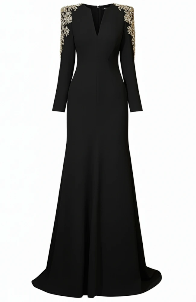 black formal dress with sleeves A-Line Long Sleeve Gown Evening Prom Dresses – Toadds Long Black Plus Size Size:AUS20 - USA2XL - UK3XL Ascend