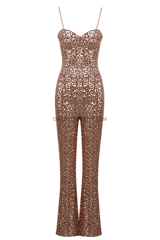Colorful Patchwork Bodysuit Sequin Party Jumpsuit