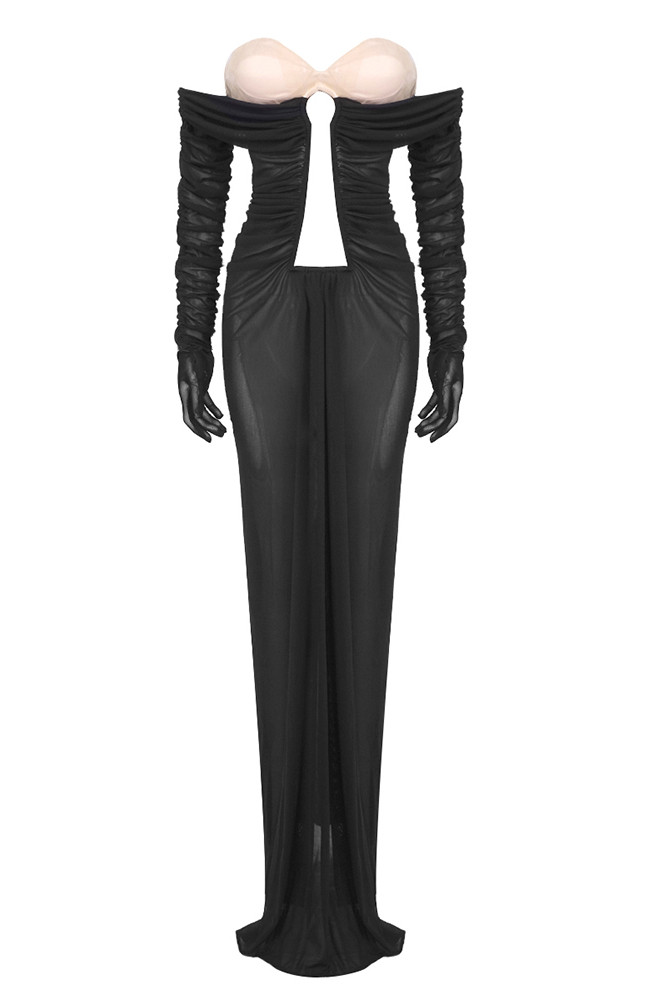 Mesh Long Sleeve Club Fascinating and Charming Black Faux Leather Dress