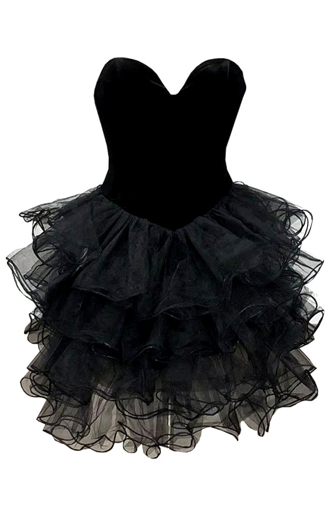 Her Ruffle Corset Black Dress
