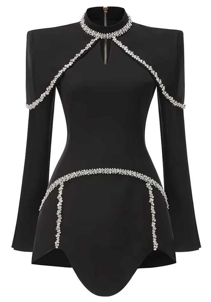 Long Sleeves Symmetric Crystal Embellished Dress