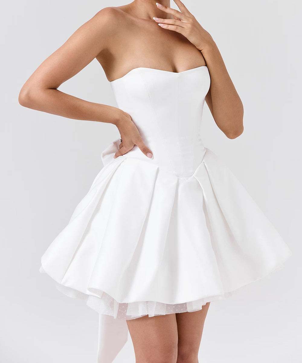 Strapless Back Tie Bow White  Dress main image 1