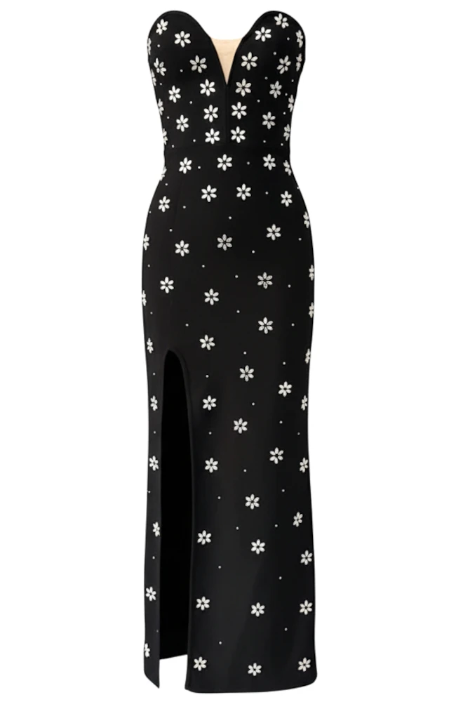 Trend4us Glamorous Crystal High-Neck Maxi Dress