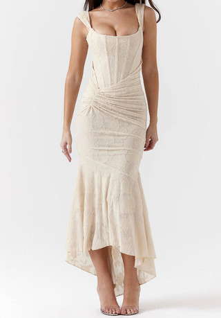 Elegant Diamond Corset Satin Maxi Dress Ivory main image 0