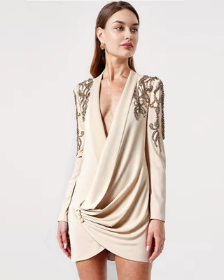Draped blazer dress with cowl back detail