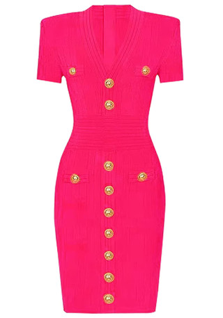 Blue Color Short Sleeves Knit Dress With Collar