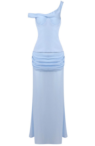 One Shoulder Short Dresses with Lace Bodice Ocean Blue Plus Size