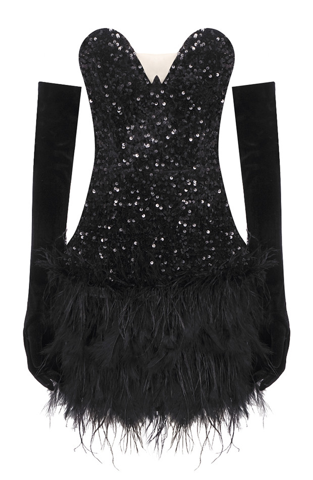 SEQUIN CORSET DRESS - BLACK