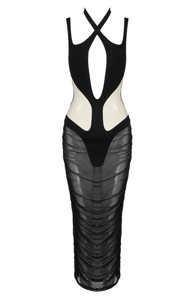Halter Ruched Midi Dress Black Halter Ruched Midi Dress Black