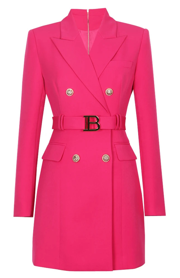 Long Sleeve Coat Dress Hot Pink