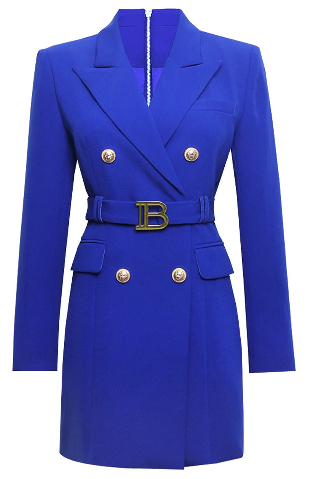 Long Sleeve Coat Dress Blue