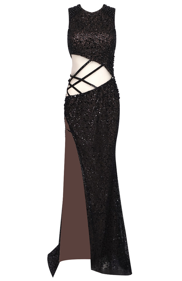 Sequin Embellished Maxi Dress Black