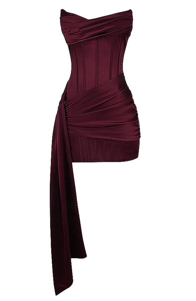 Strapless Draped Corset Dress Burgundy