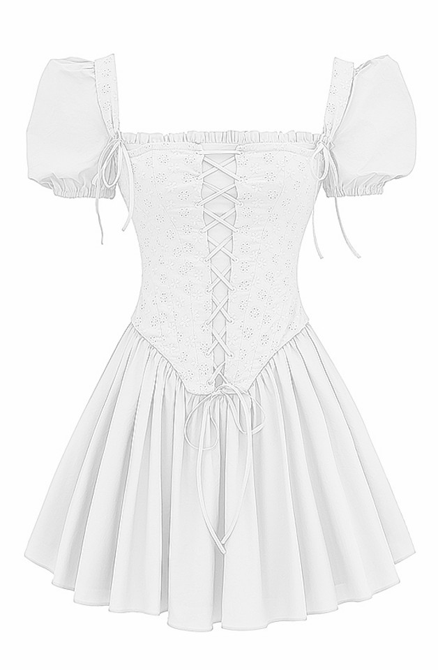 Short Sleeve Corset A Line Dress White