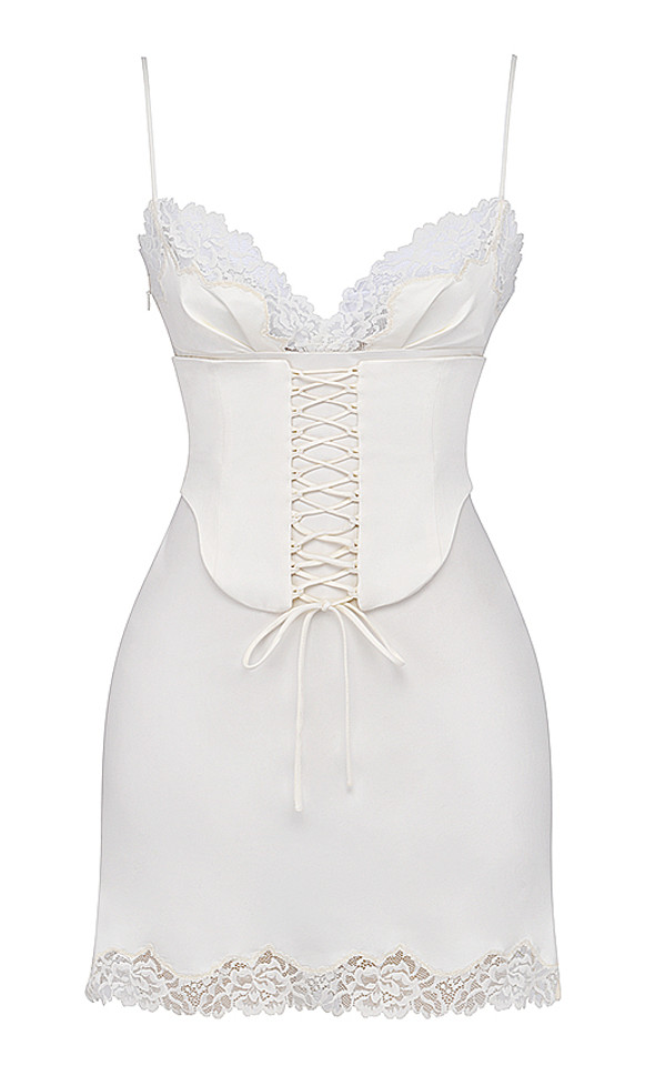 Lace Insert Corset Detail Dress White