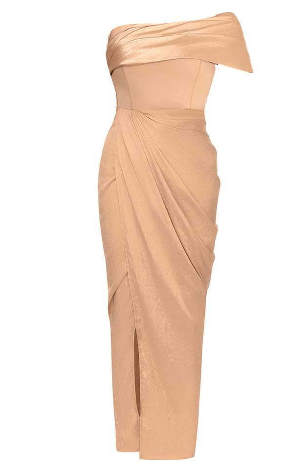 Draped Bardot Maxi Dress Sand