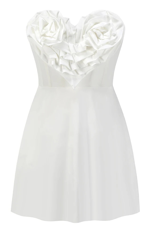 Floral Strapless A Line Dress White