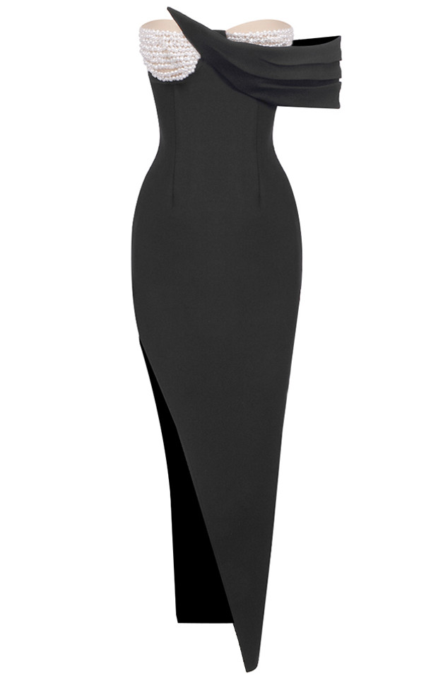 Bardot Pearl Bustier Maxi Dress Black