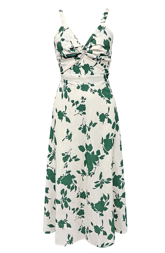 Floral Bustier A Line Midi Dress Green