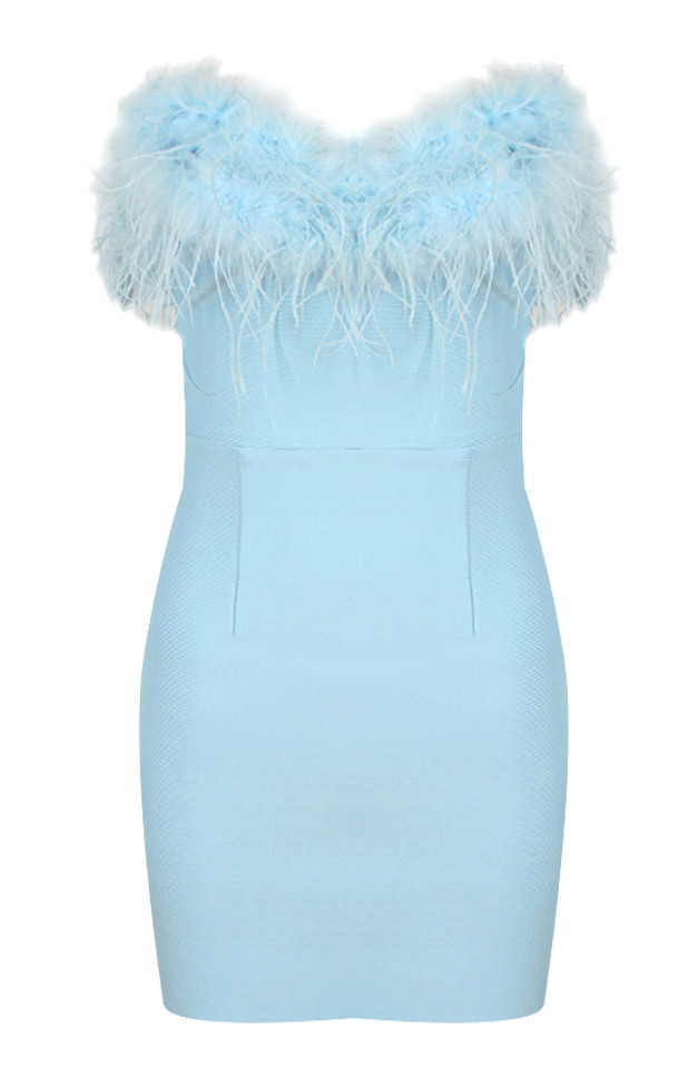 Strapless Feather Dress Blue