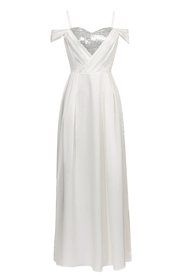 Bardot Draped Sequin A Line Dress White