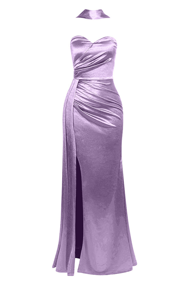 Halter Draped Mermaid Maxi Dress Lavender