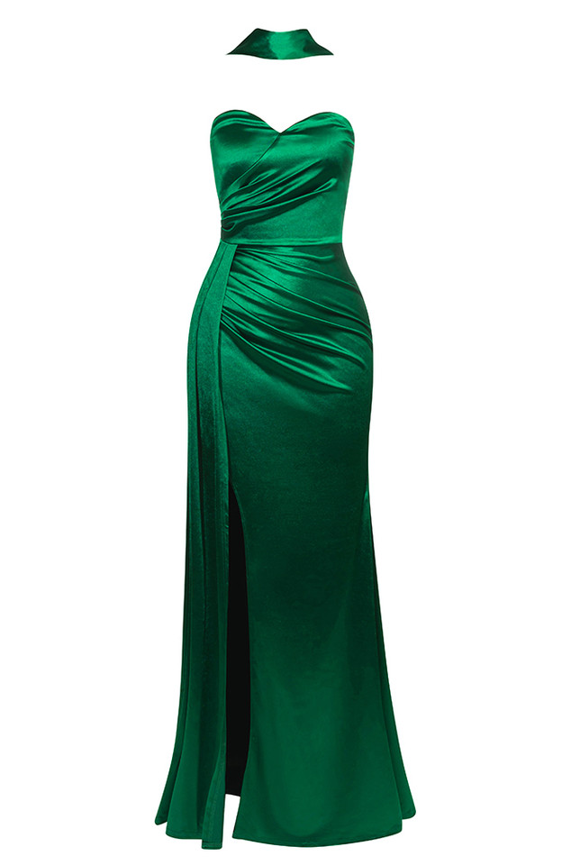Halter Draped Mermaid Maxi Dress Green