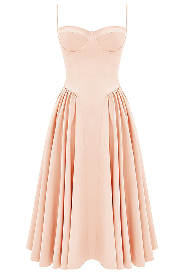 Bustier A Line Midi Dress Pink - Luxe Midi Dresses and Luxe
