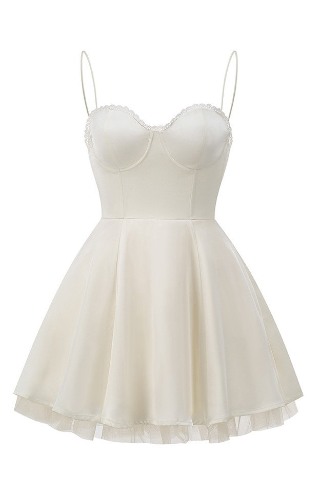 Lace Detail Bustier A Line Dress Ivory