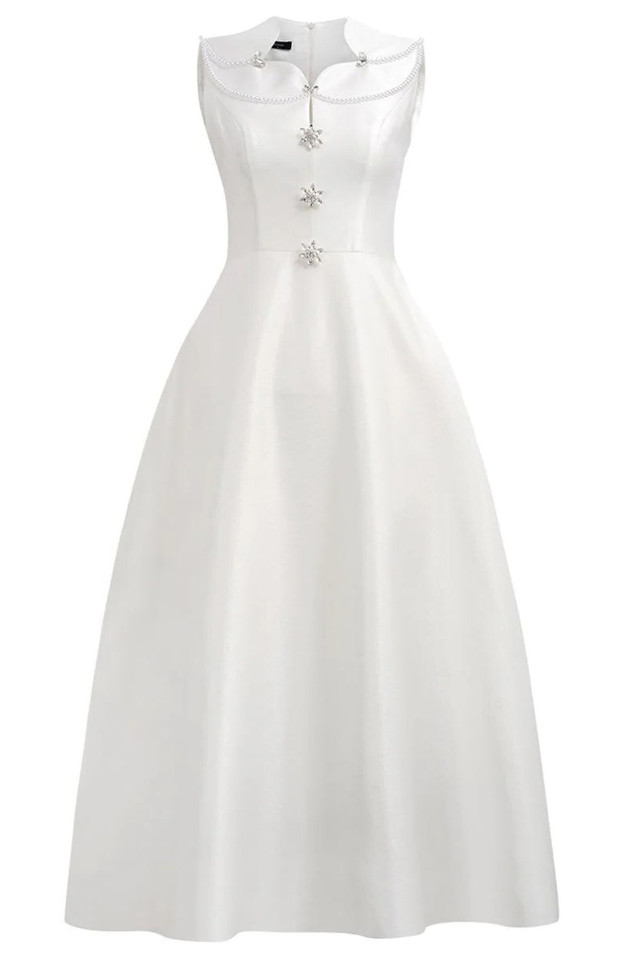 Embellished A Line Midi Dress White