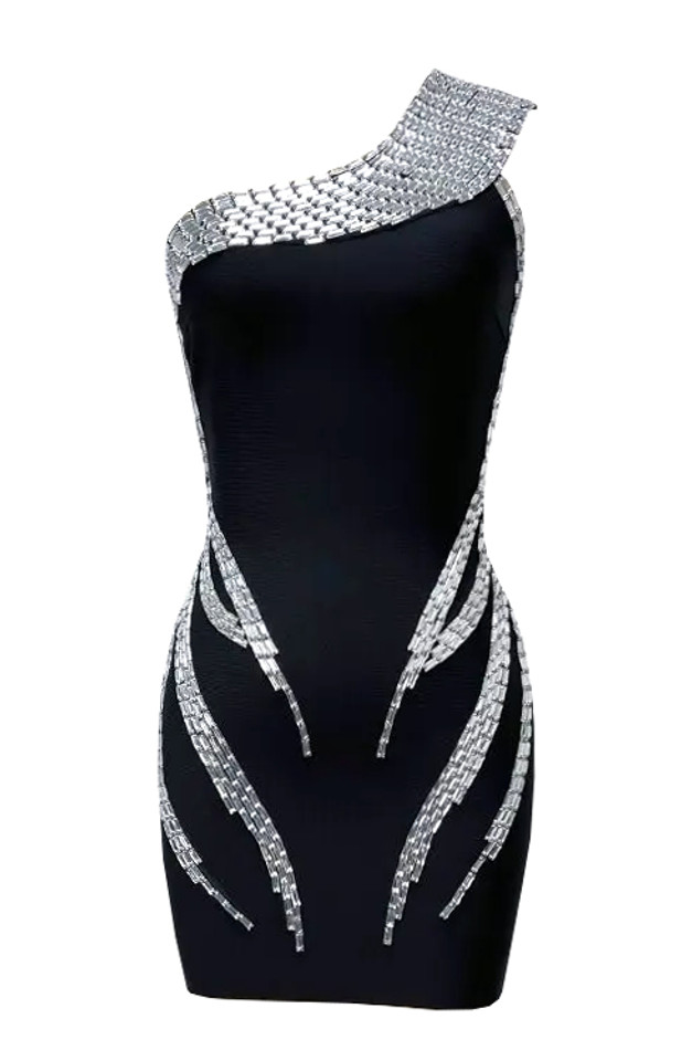 One Shoulder Embellished Dress Black